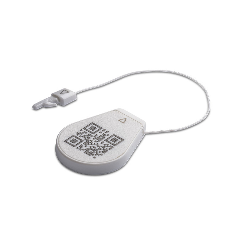 Seal Tag eTamper HF ICODE SLIx WITH UID QR CODE electric Tamper Evident 17,5/ 27/3.3 mm white 60 mm cable